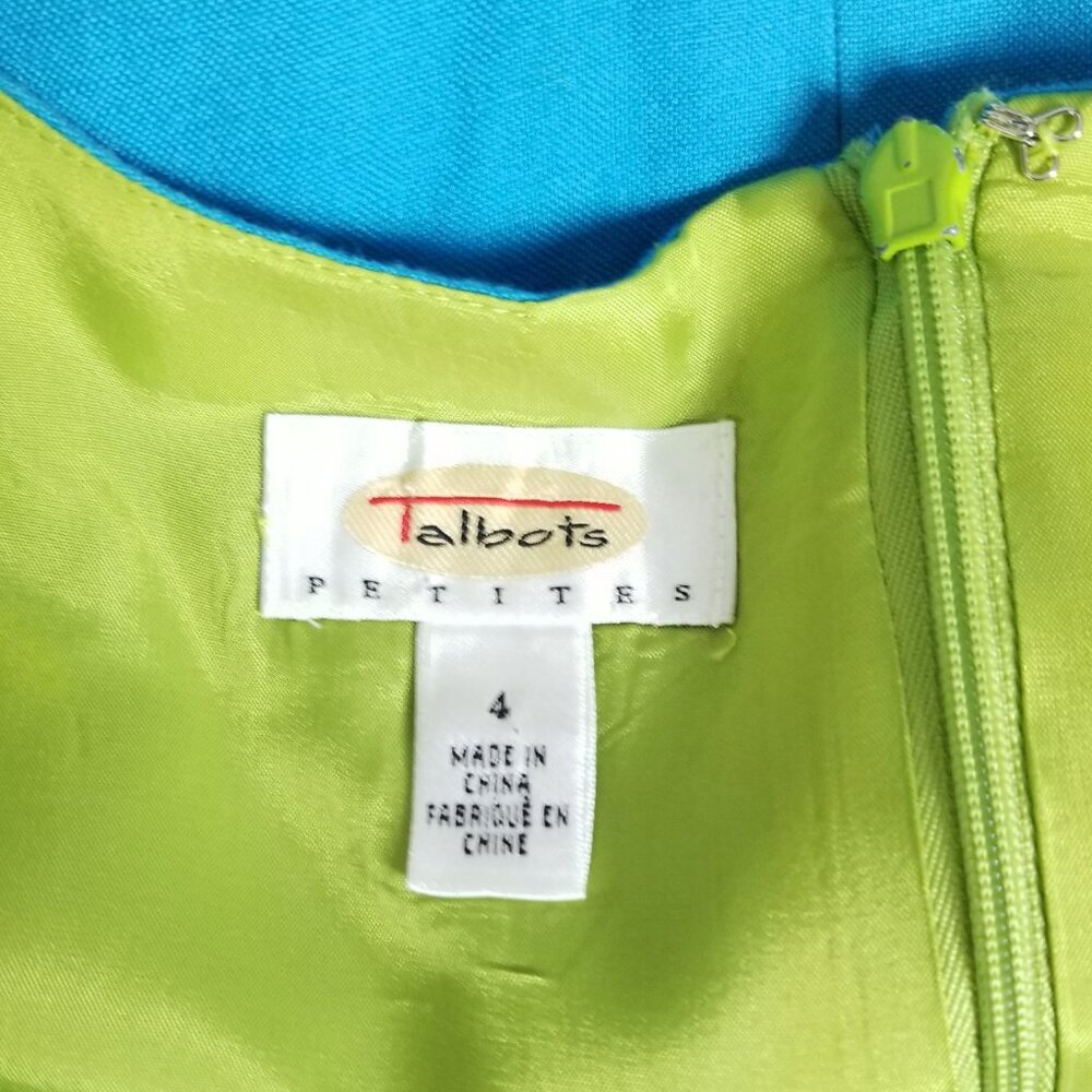 Talbots Linen Blend Sleeveless Dress Size P4 Blue Embroidered Palm Trees Beachy - Picture 6 of 6